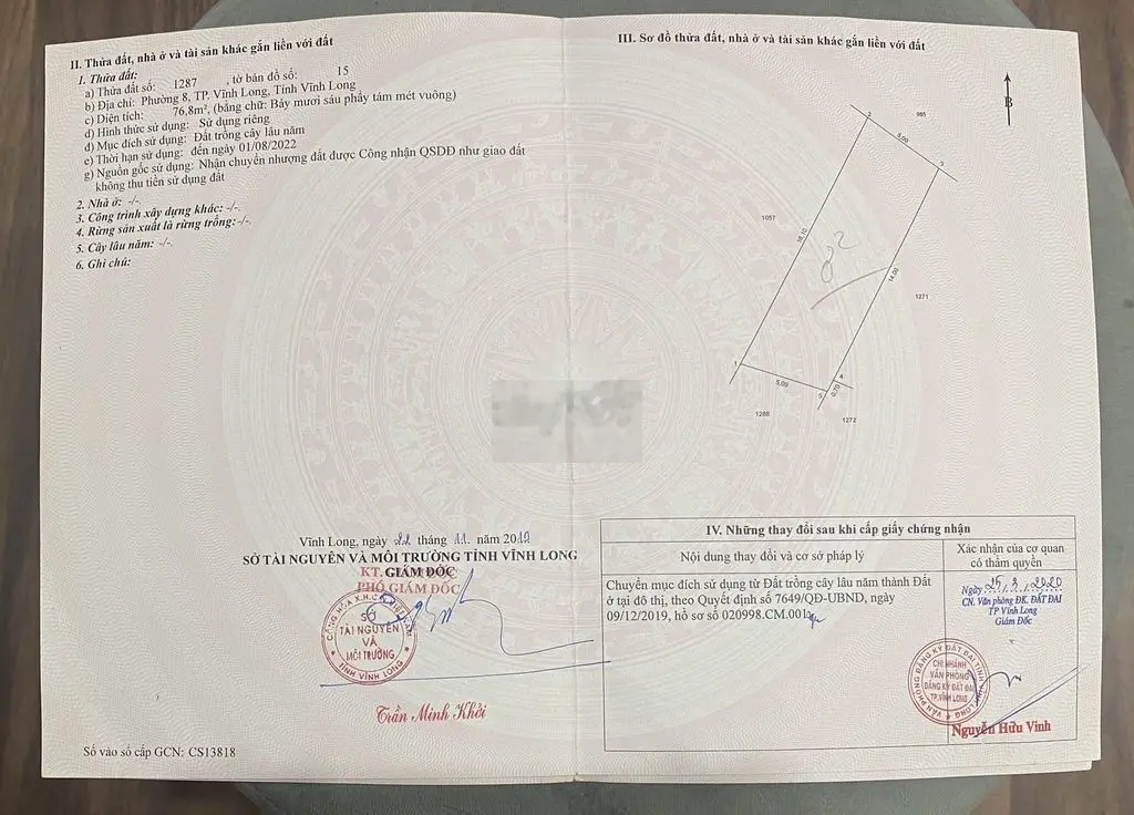 Nền thổ cư Phường 8 đường xe hơi