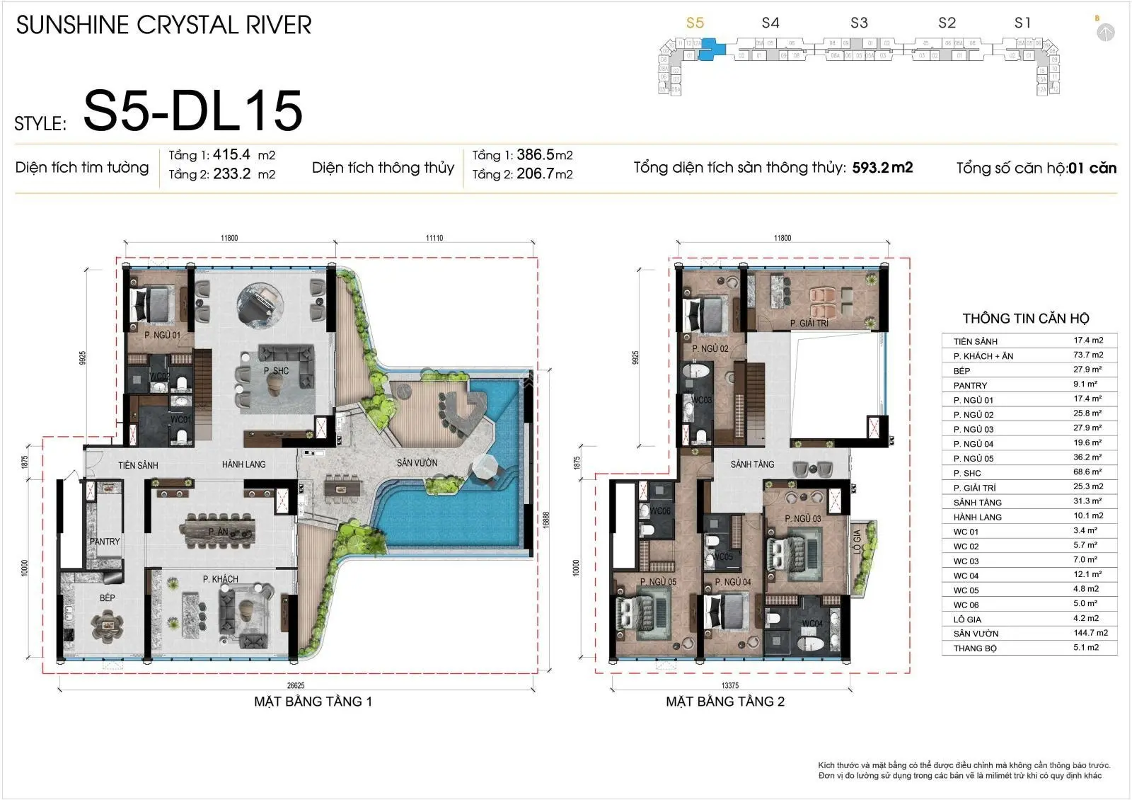 CH penthouse Crystal River Ciputra 3PN 123m2, 164m2 trần sàn cao 7m từ 13tỷ/căn NH LS 0% 24 tháng