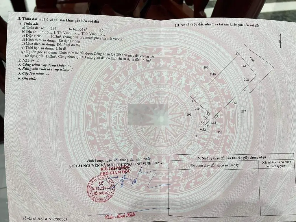 Đất thổ cư Phường 1 TP Vĩnh Long