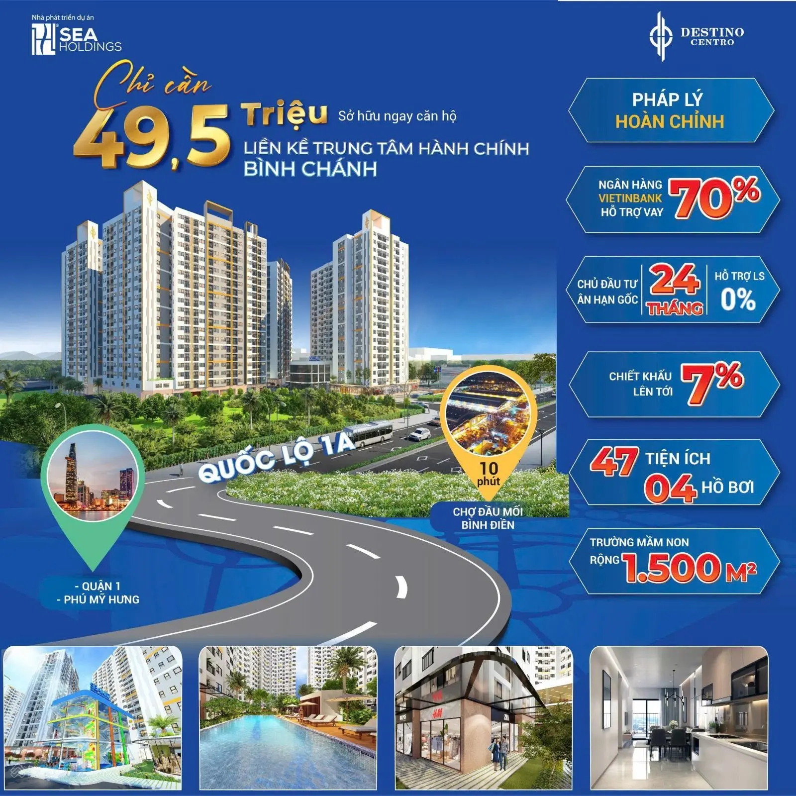 Căn hộ Destino Centro sở hữu căn hộ 2PN liền kề chợ Bình Chánh - mặt tiền QL1A - 090591578