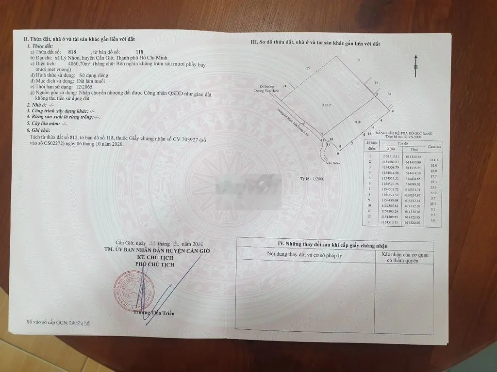 Bán hoặc cho thuê lô mặt tiền đường nhựa 6m Lý Nhơn, Cần Giờ