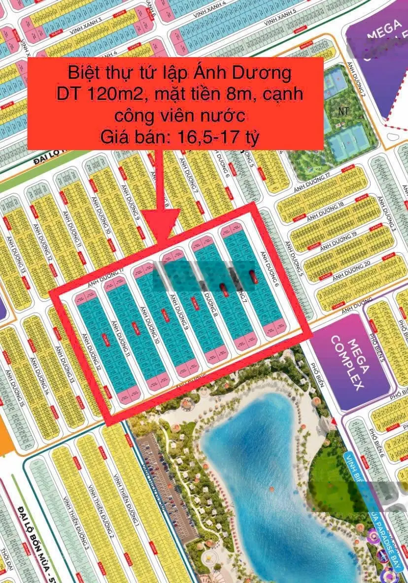 Mở bán biệt thự tứ lập ánh dương vin 3 - view hồ - công viên nước - ck 22% - htls 24 tháng 0%