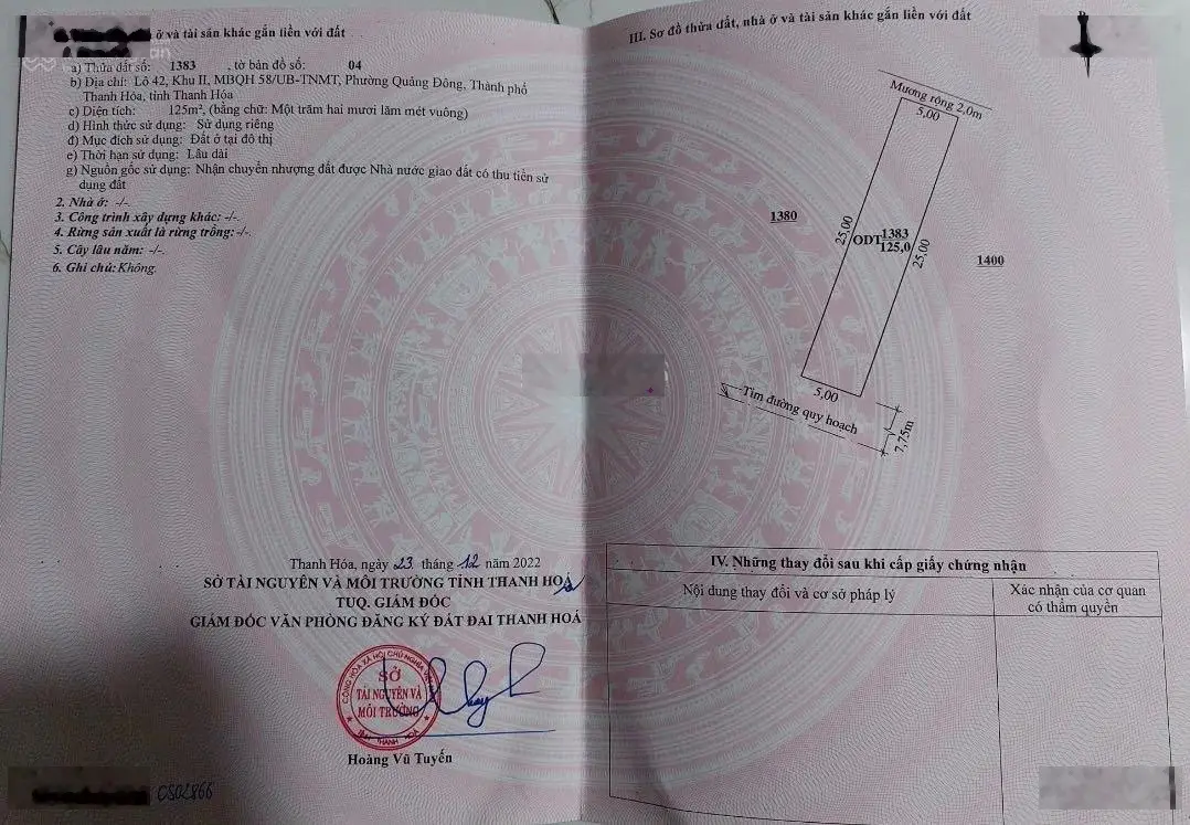 Bán đất nền khu đô thị đã có MBQH tại Đông Nghĩa, Quảng Đông, TP Thanh Hoá