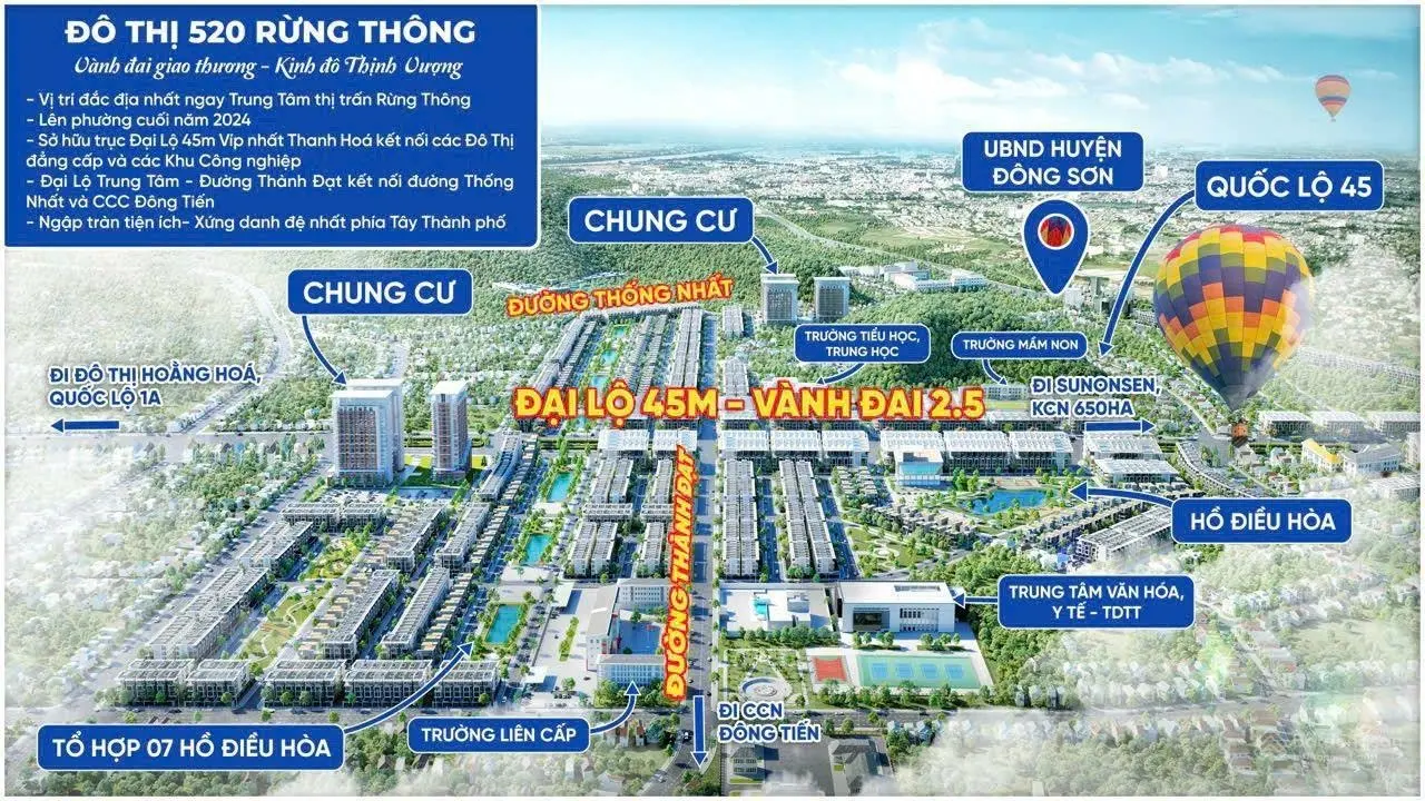 Đô thị 520 thị trấn Rừng Thông Đông Sơn Thanh Hoá, vành đai thương mại,dẫn lối an cư, tựa núi,ôm hồ