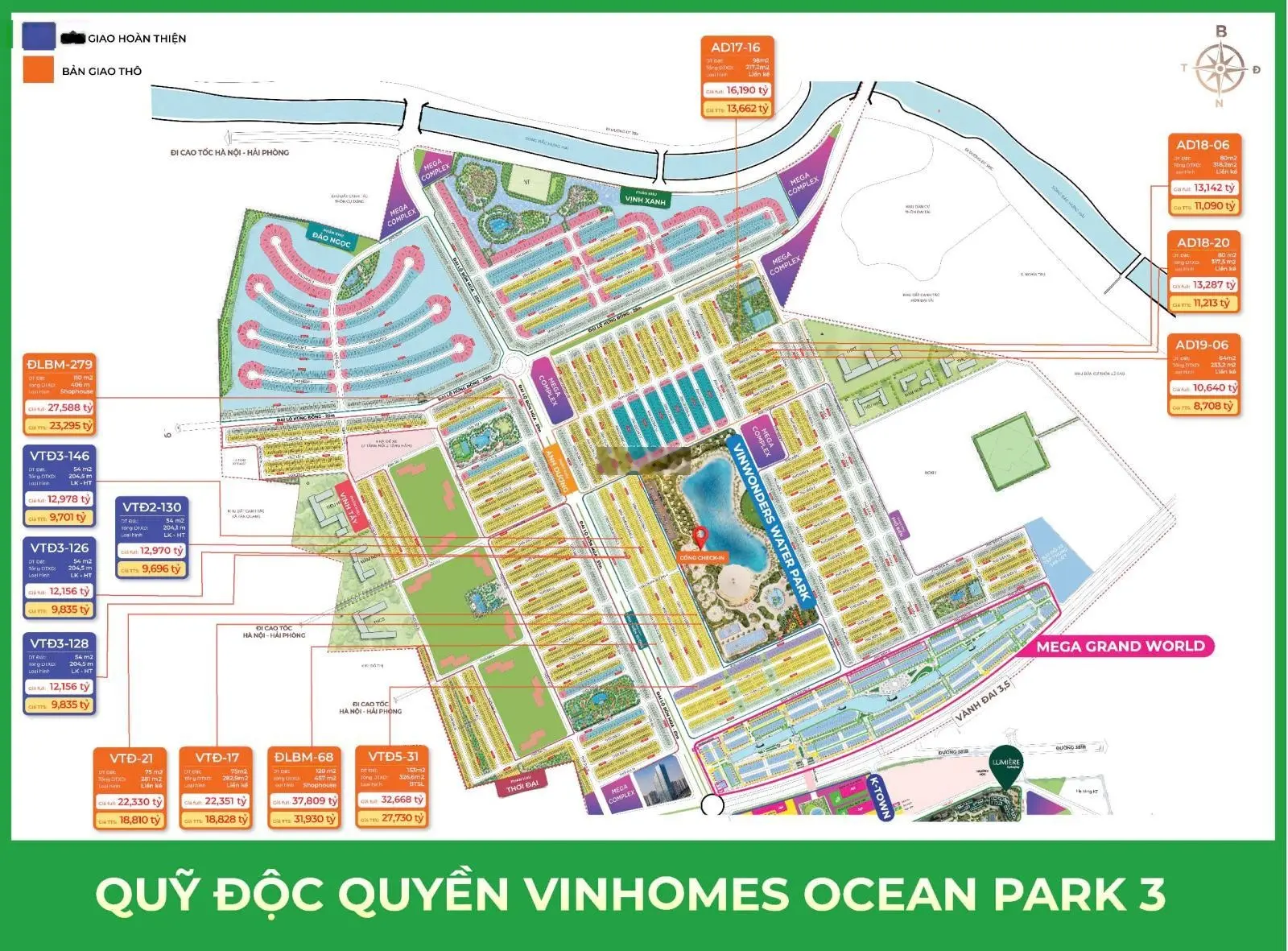Chính chủ bán BT 7PN, 7WC tại The Empire - Vinhomes Ocean Park 2, 10,66 tỷ, 65m2