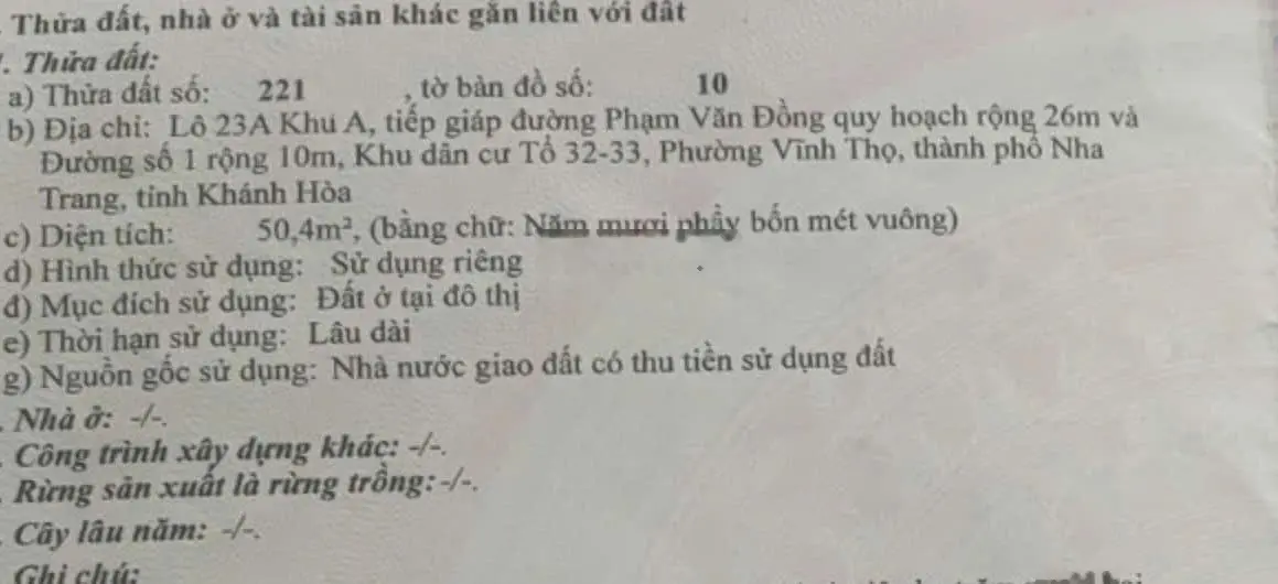 Siêu phẩm lô góc 2 mặt tiền đường Phạm Văn Đồng gần KDL Hòn Chồng ngay TTTP Nha Trang, sổ hồng