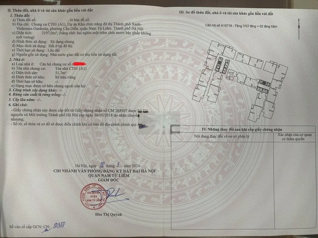 Chính chủ cần bán căn hộ 52m tòa A1 - Vinhomes Gardenia, Hàm Nghi