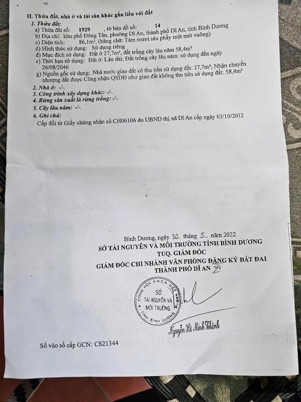 Bán đất tặng nhà đang cho thuê, gần trường học cấp 1,2,3 Dĩ An