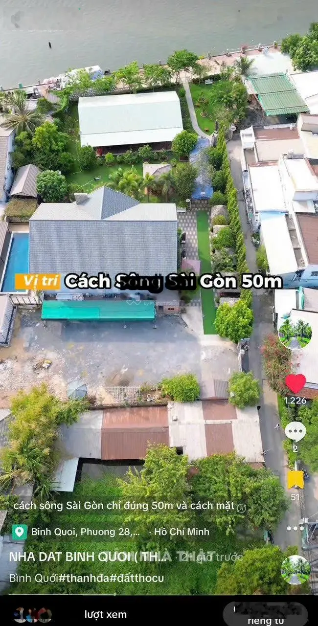 Bán hoặc Cho Thuê Lô Đất Thổ Cư Ngay Sông Sài Gòn Khu Bình Quới Thanh Đa
