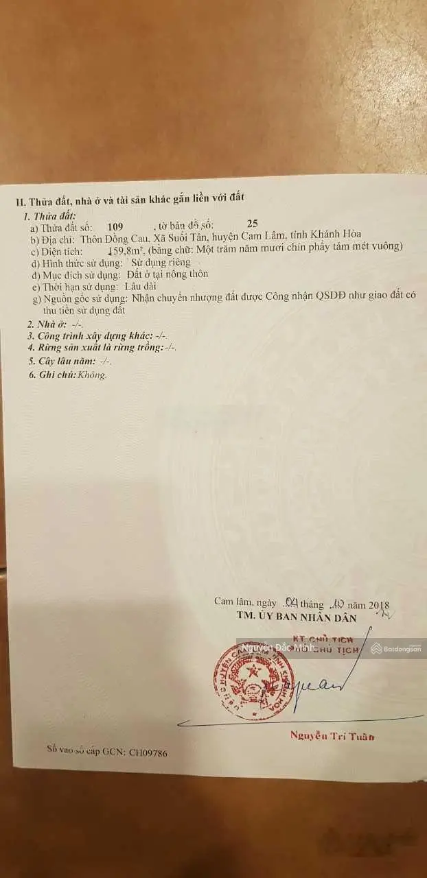 Bán 2 lô thôn Đồng Cau Suối Tân fun thổ cư giảm giá cho nhà đầu tư