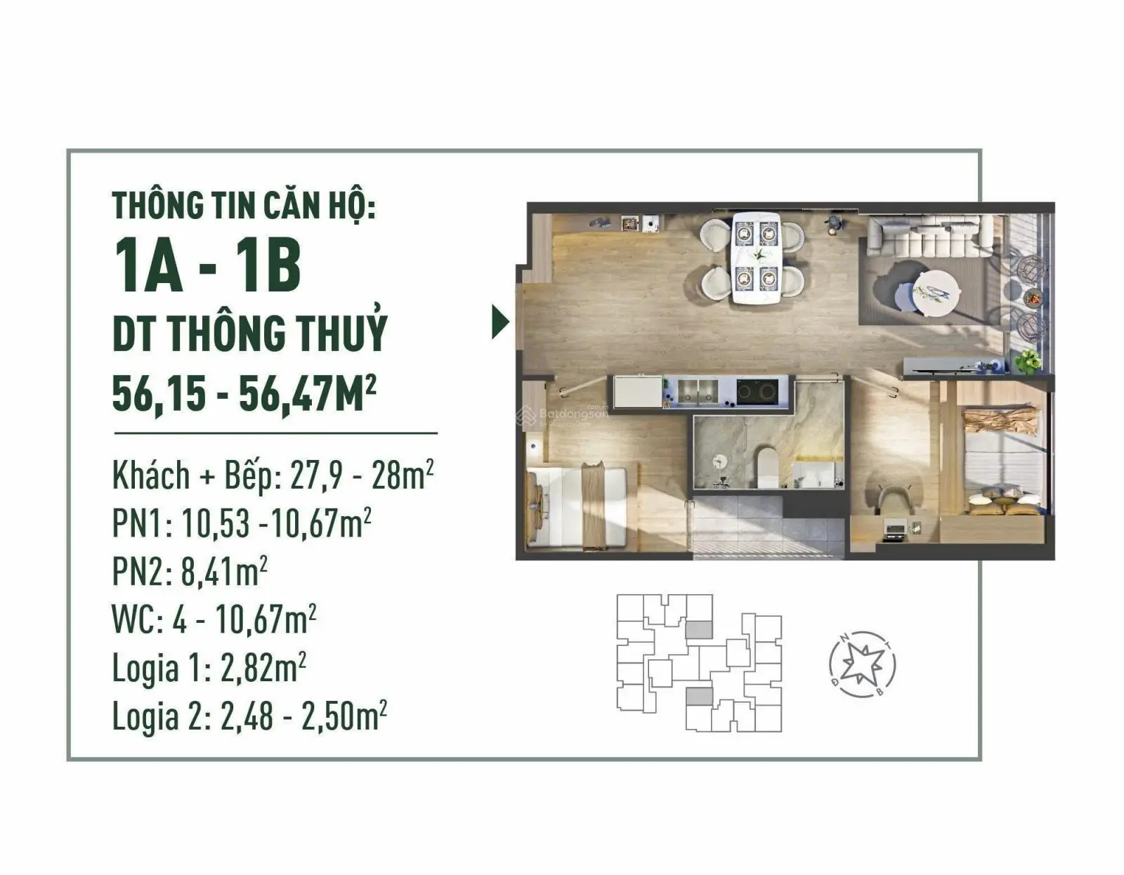 Bán căn hộ 2Pn tầng cao chung cư The Fibonan 3,6 tỷ