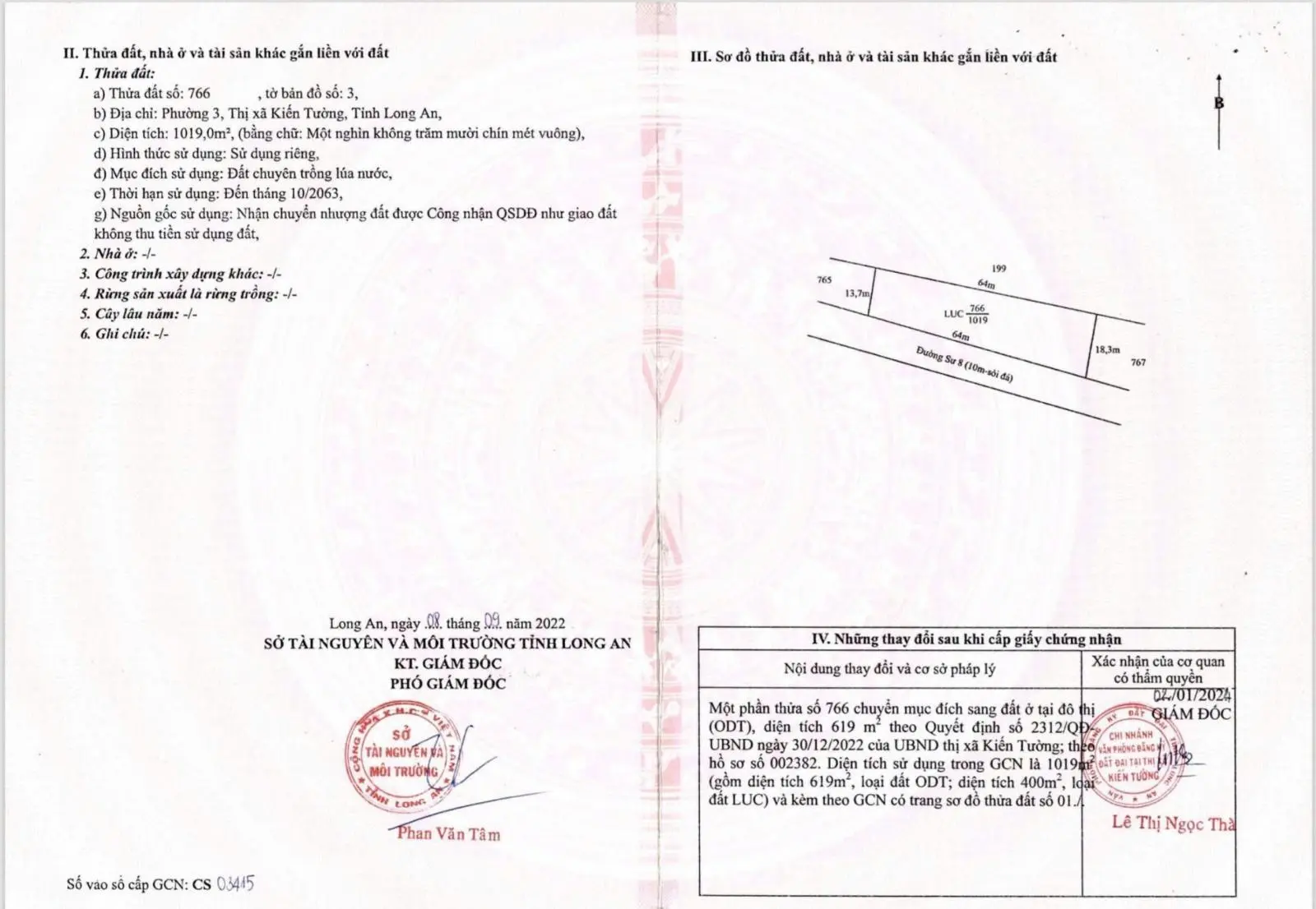 Bán đất tại đường sư 8, phường 3, kiến tường, long an, 4 tỷ vnd, 1019 m2 - giá tốt!