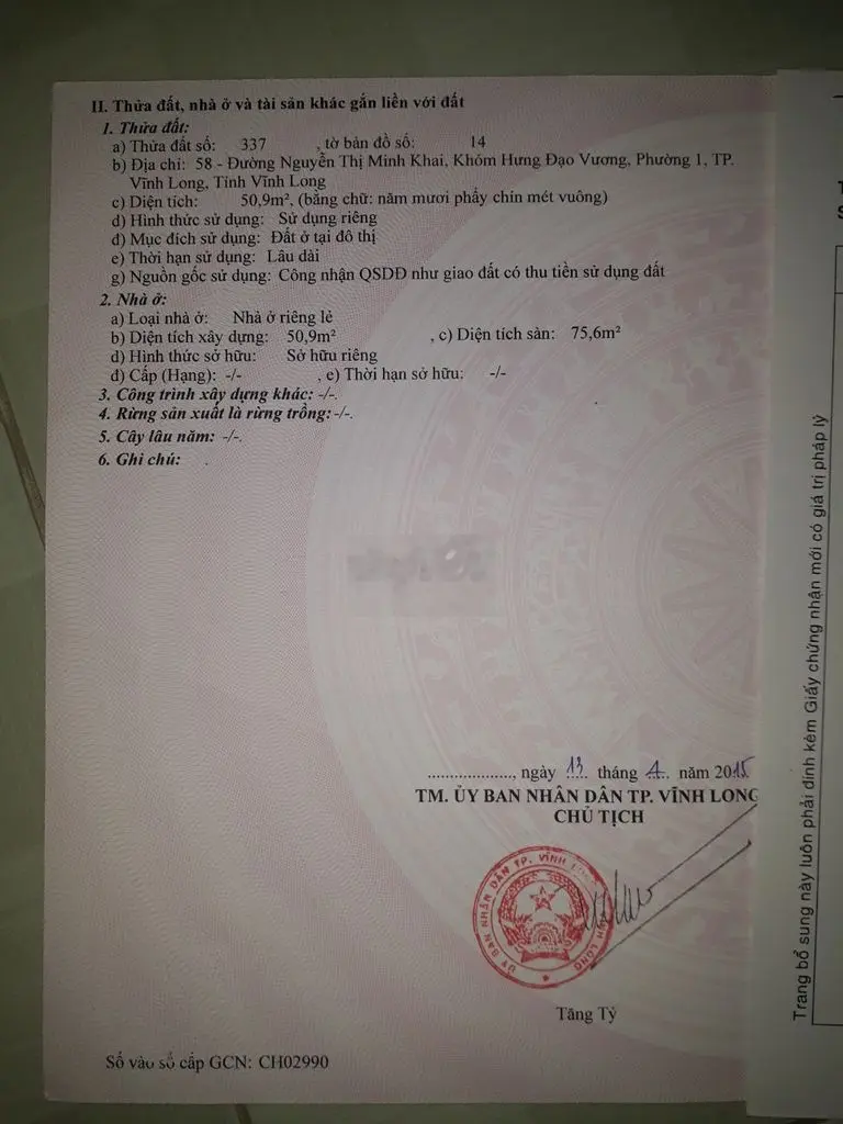 Bán nhà mặt tiền 50,9m2. Giá 5 tỷ.
