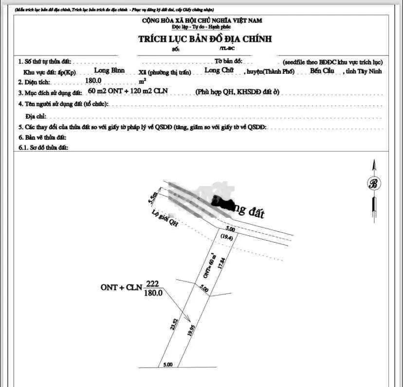 Đất thổ cư Long Chữ chỉ với 260.000