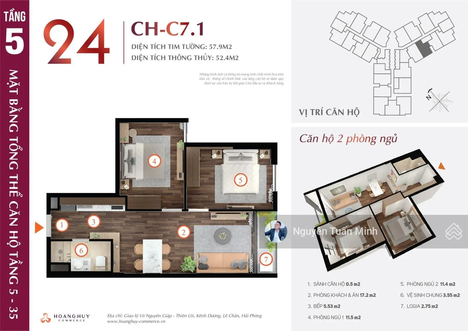 Bán căn 2PN Hoàng Huy Commecre - Toà Tulip View Cầu Rào