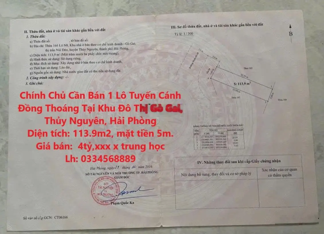 Chính Chủ Cần Bán 1 Lô Tuyến Cánh Đồng Thoáng Tại Khu Đô Thị Gò Gai, Thủy Nguyên, Hải Phòng