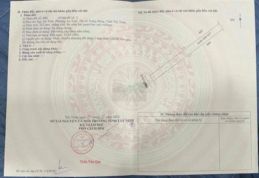 Siêu phẩm Chân Dài, GIÁ RẺ , 475tr (5x65m) TX.Trảng Bàng ,TN