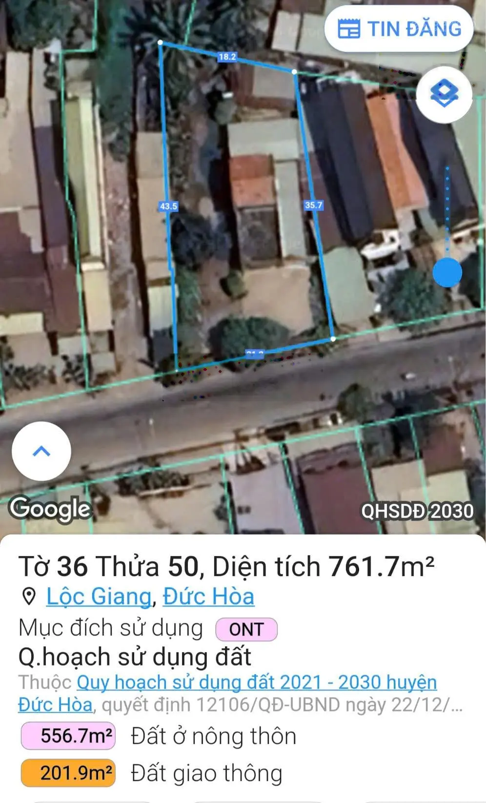 Lô đất 761 m2 thổ cư, mặt tiền ĐT 821, huyện Đức Hòa, Long An, cạnh 2 KCN... Cần bán gấp