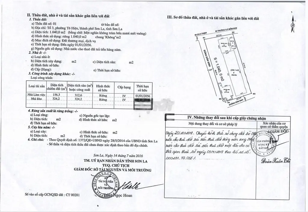 Công ty cần chuyển nhượng 1040m2 đất và tài sản trên đất tại TP Sơn La