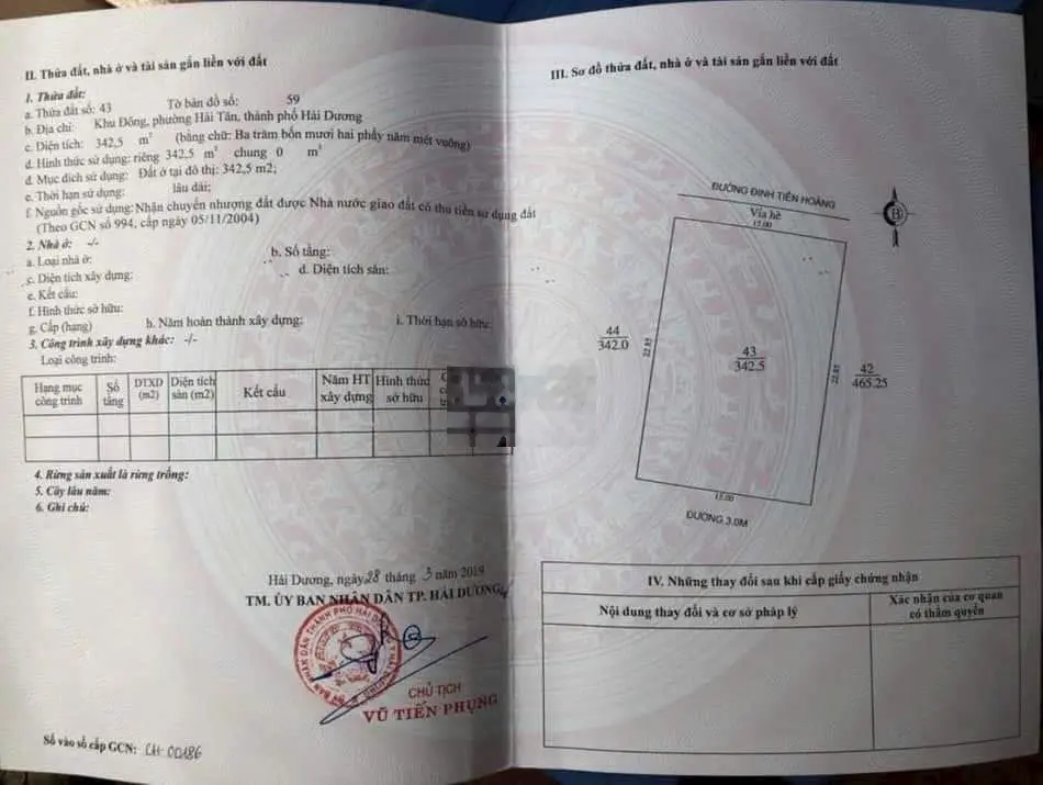 Cần bán nhanh 342,5m2 đất mặt đường Đinh Tiên Hoàng chỉ 25,1 tỷ