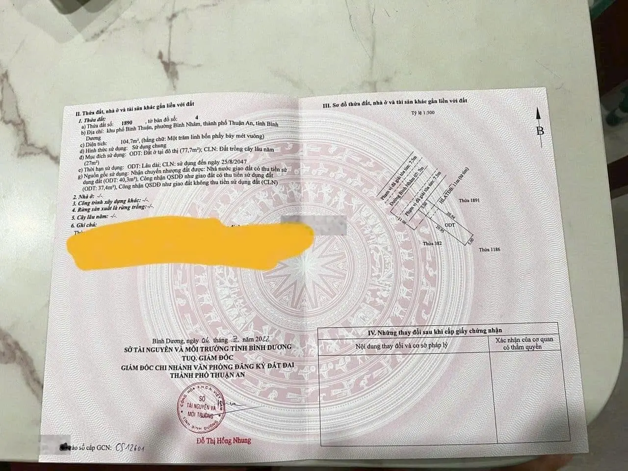Bán gấp lô đất mặt tiền đường bình nhâm 7 thuận an ngay trường tiểu học bình nhâm 104m2/800trieu