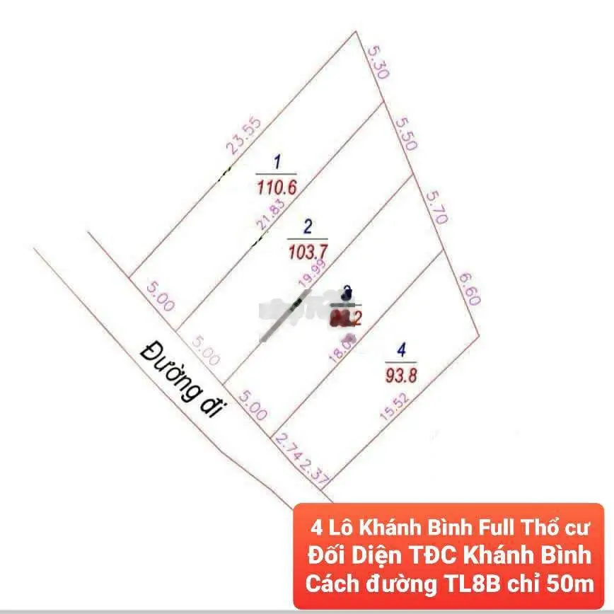 Đất Full Thổ Cư gần TĐC Khánh Bình sát Tỉnh Lộ 8B.Giá chỉ 180 Triệu