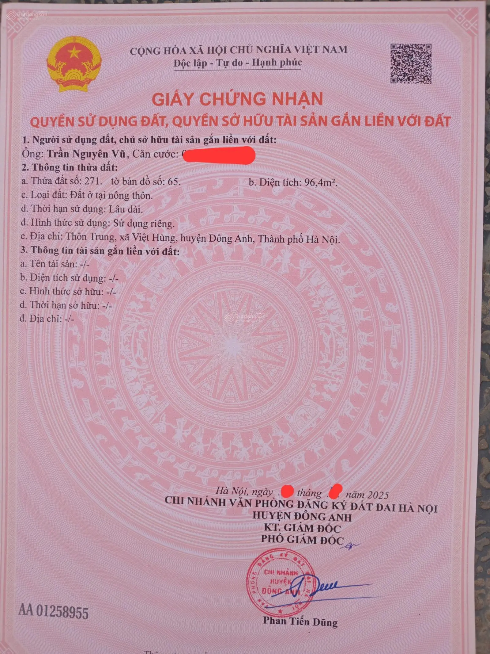 Bán nhà 3 tầng Thôn Trung, xã Việt Hùng, Đông Anh
