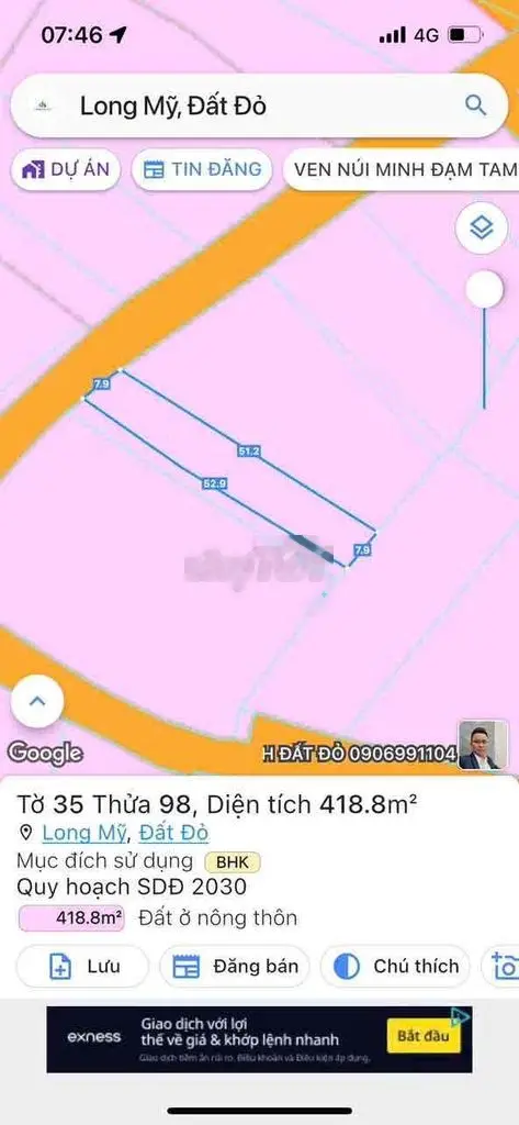 Long Mỹ - Đang sáp nhập thị trấn Phước Hải- Đất Đỏ - BRVT DT 418.8m2 -