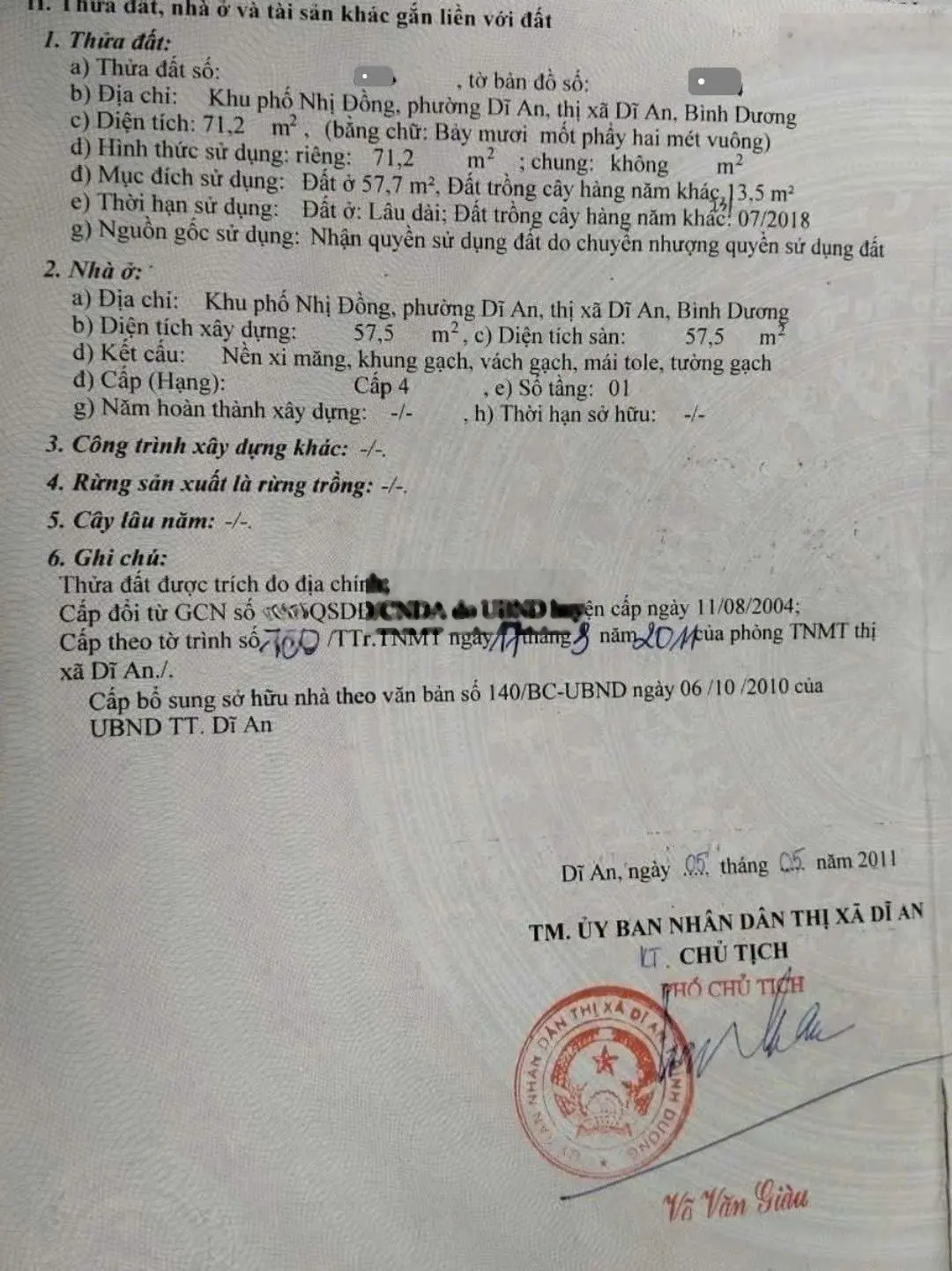 Bán nhà 1 trệt 1 lầu ngay TTHC Dĩ An và BigC Dĩ An Đường xe hơi 3ty5 TL Chủ