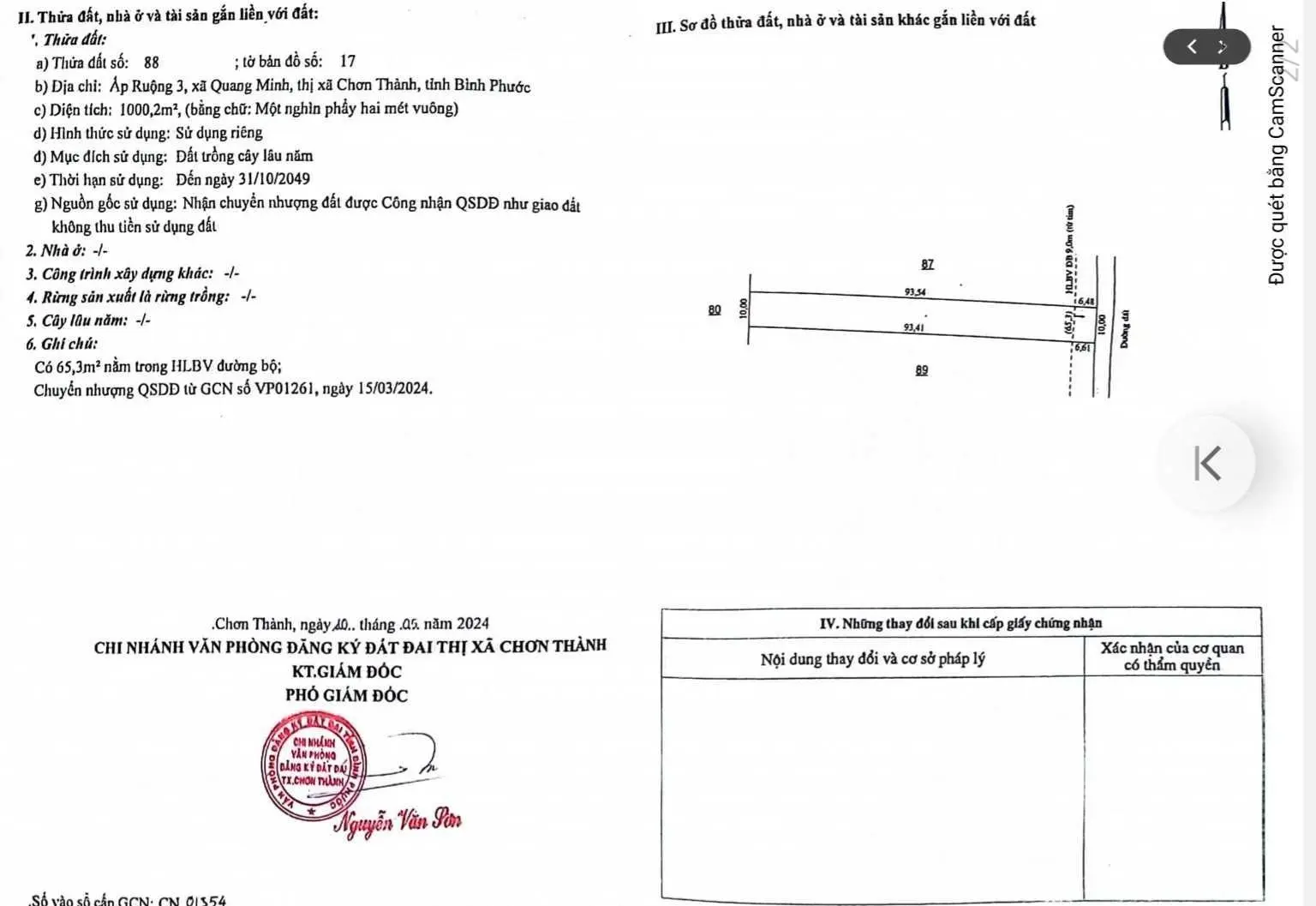 DT: 10 x 100 = 1000m2 - giá 390tr - đất Chơn Thành, Bình Phước