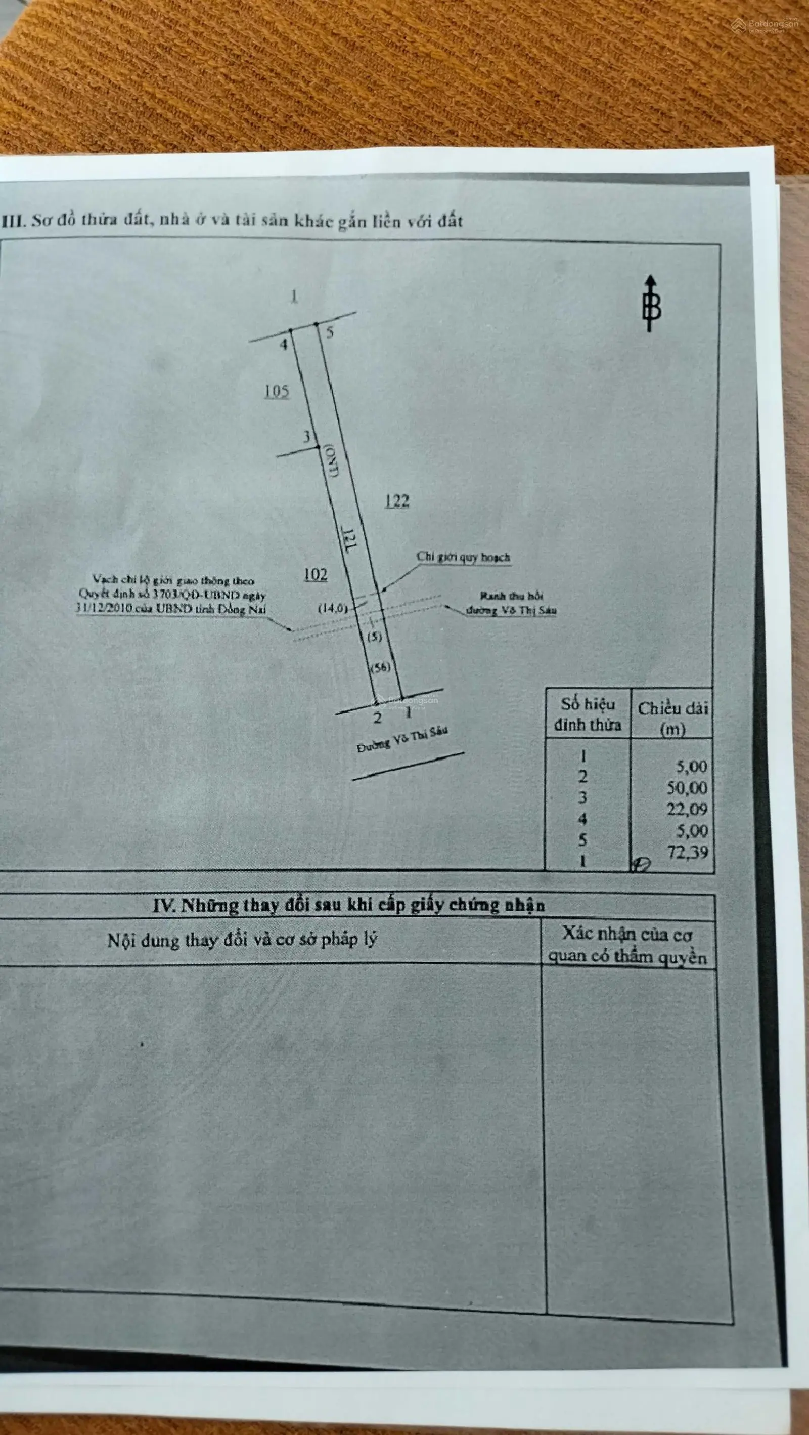 Bán gấp 354m2 đất có 279m2 thổ cư mặt tiền đường Võ Thị Sáu