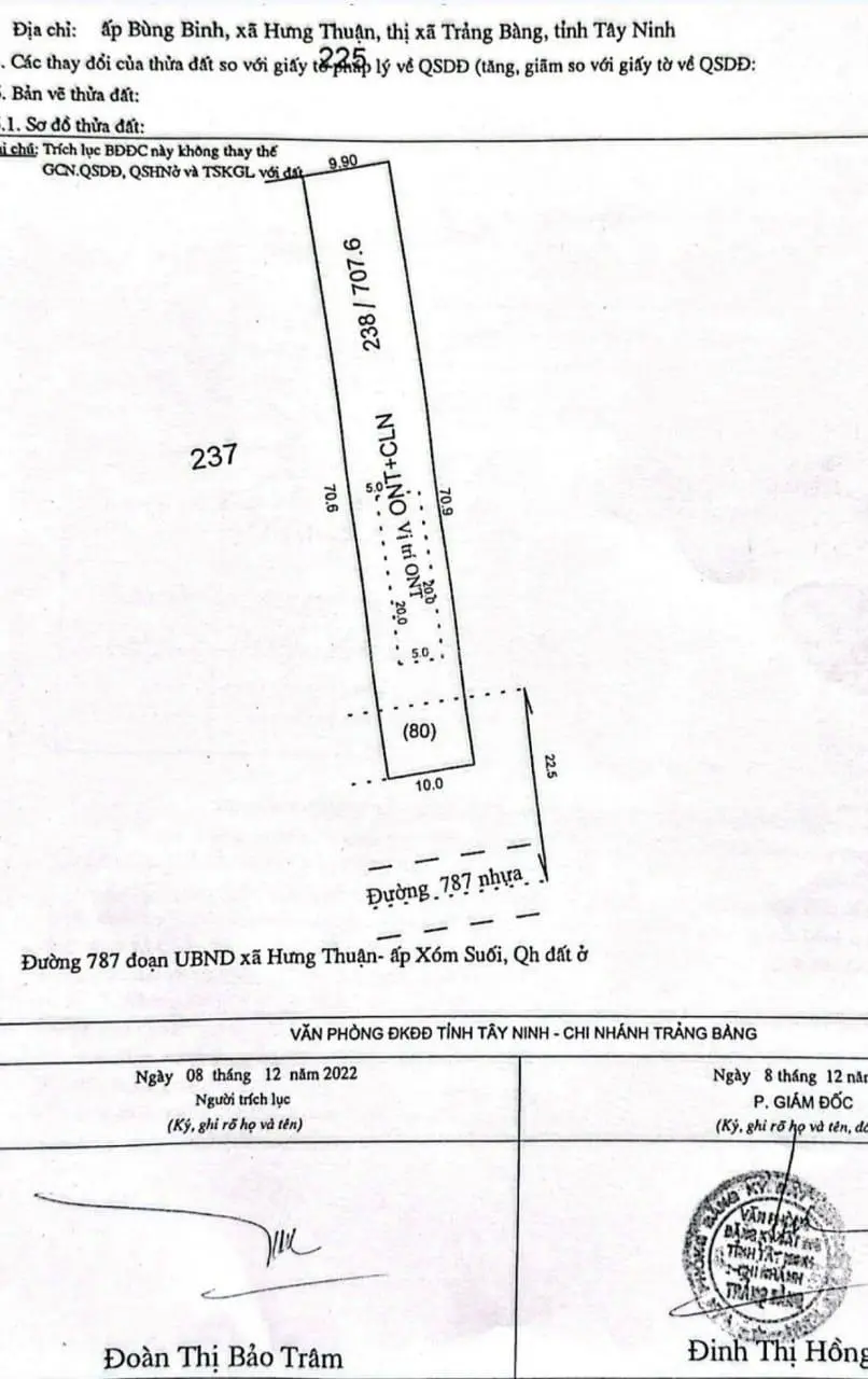 Bán đất mặt tiền đường nhựa lớn DT 787, sát bên cảng logistic Trảng Bàng, Tây Ninh.