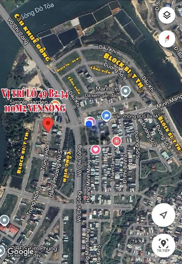Đất KDT ven sông, dg 7m5 sát trục Minh Mạng và cầu Khuê Đông 110m2