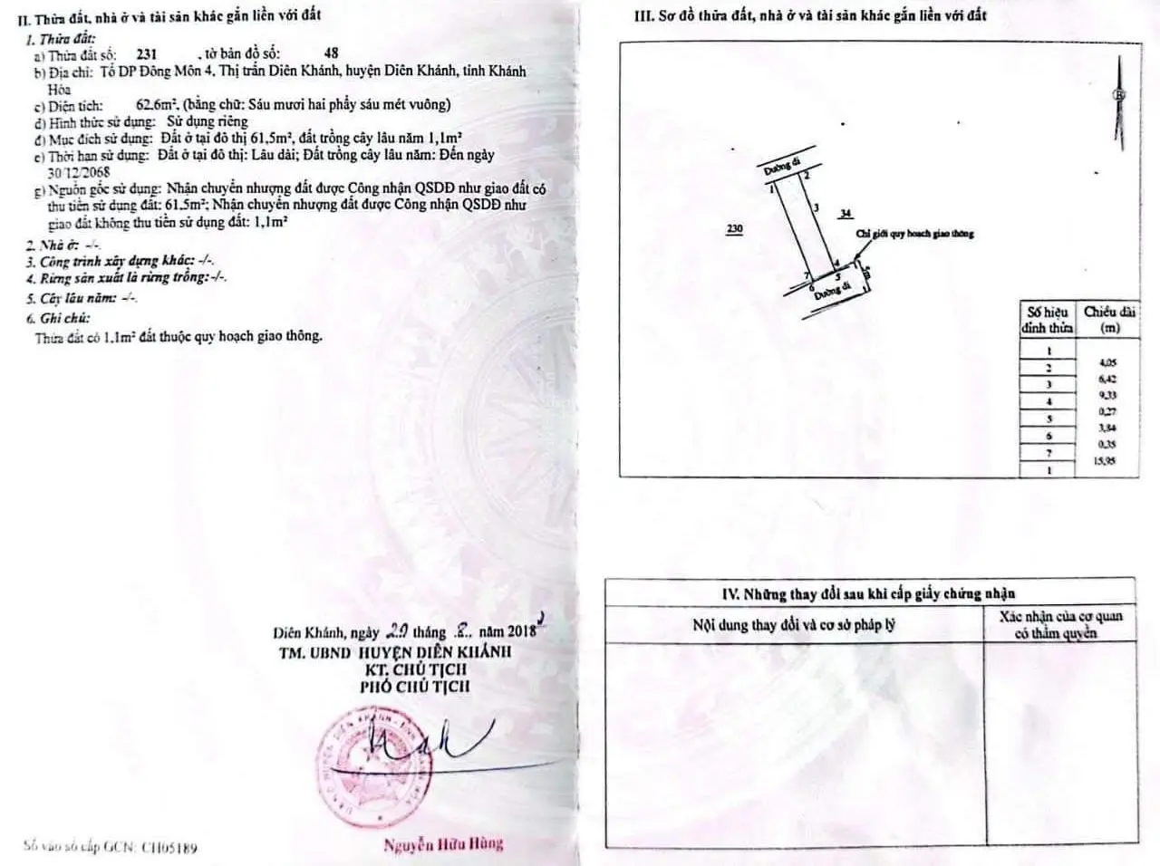 Bán lô đất trung tâm Diên Khánh. 2 mặt tiền