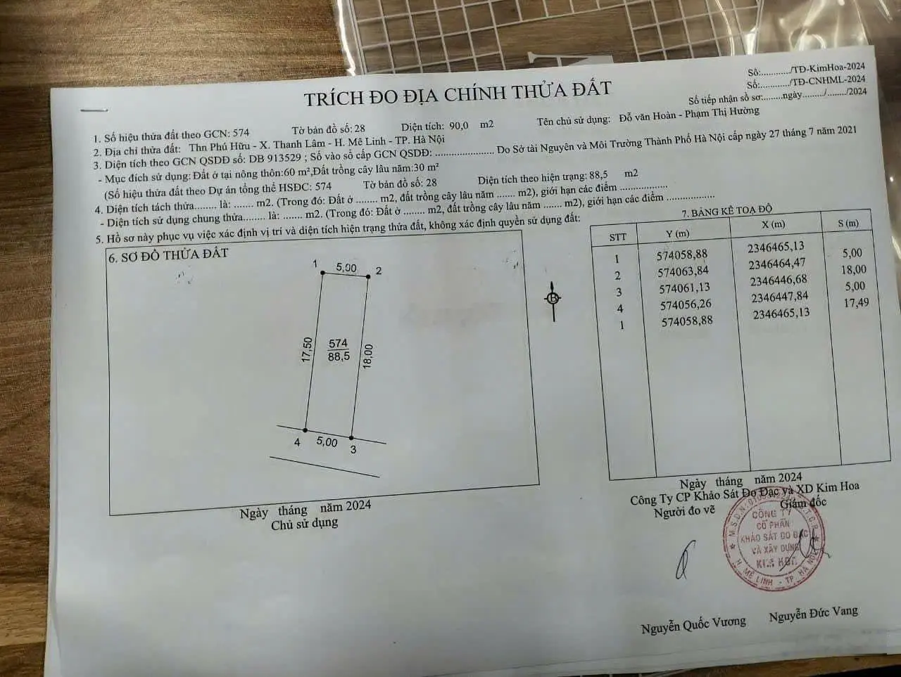 Chủ gửi bán lô đất đẹp tại Phú hữu thanh lâm, mê linh, Hà Nội. Diện tích:88,5 m , khuôn thửa vuôn