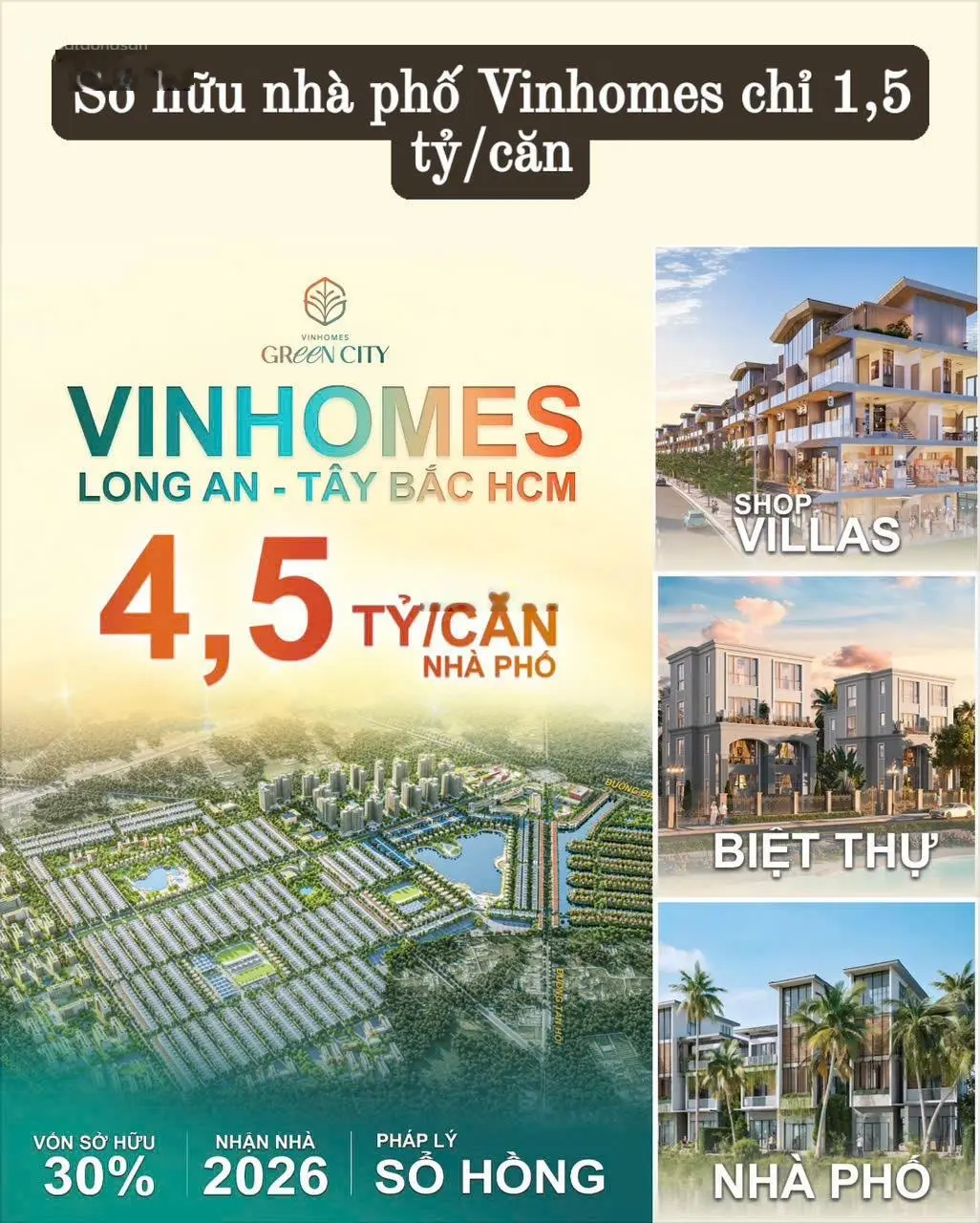 Sở hữu ngay nhà phố vinhomes green city phía tây bắc chỉ từ 4.5 tỷ diện tích 60m2 1 trệt 3 tầng