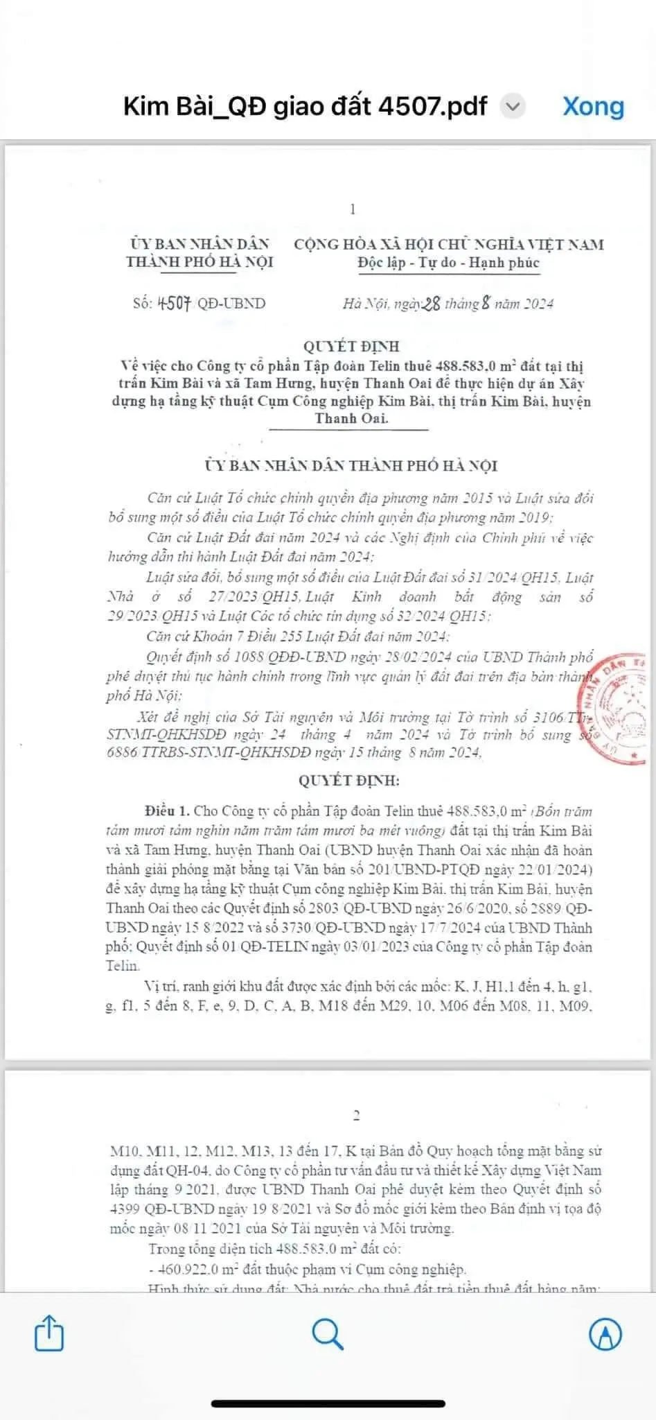 Bán đất công nghiệp Telin Kim Bài hơn 2000m2 đường 31m