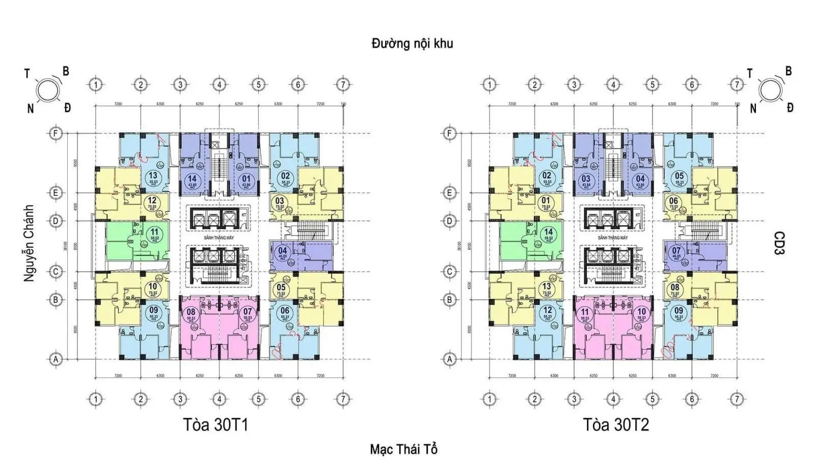 Bán căn 75.52m2 ban công tây nam chung cư 30t2 nam trung yên. Giá 57 triệu /m2 .0 LH 0982 013 ***