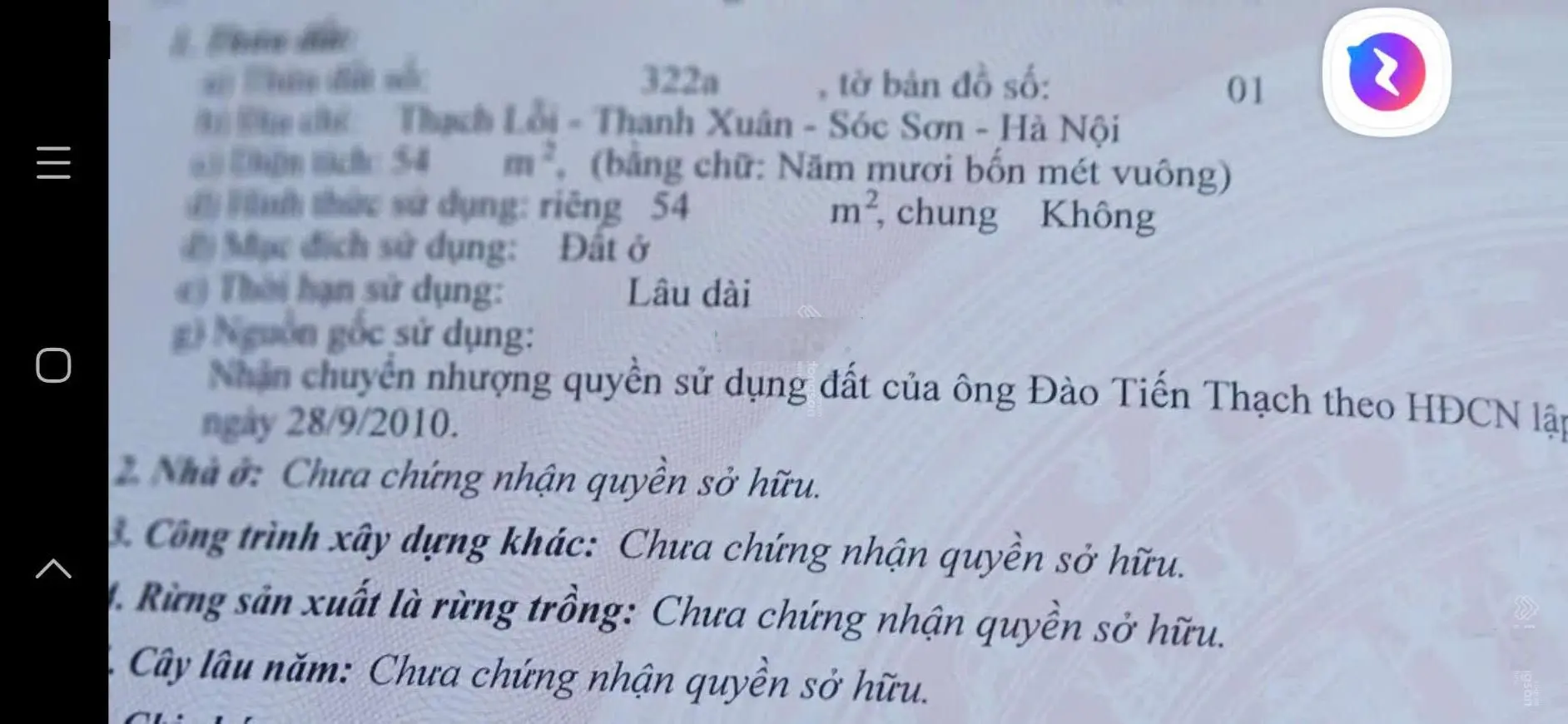 Bán 4.5x12 = 54m2 full thổ cư đất bìa làng Thạch Lỗi, cổng sân bay Nội Bài 1,83 tỷ