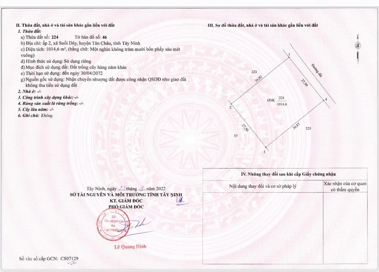 Bán lô đất sát chợ Suối Dây có 111m mặt tiền đường. Đã tách làm 8 sổ