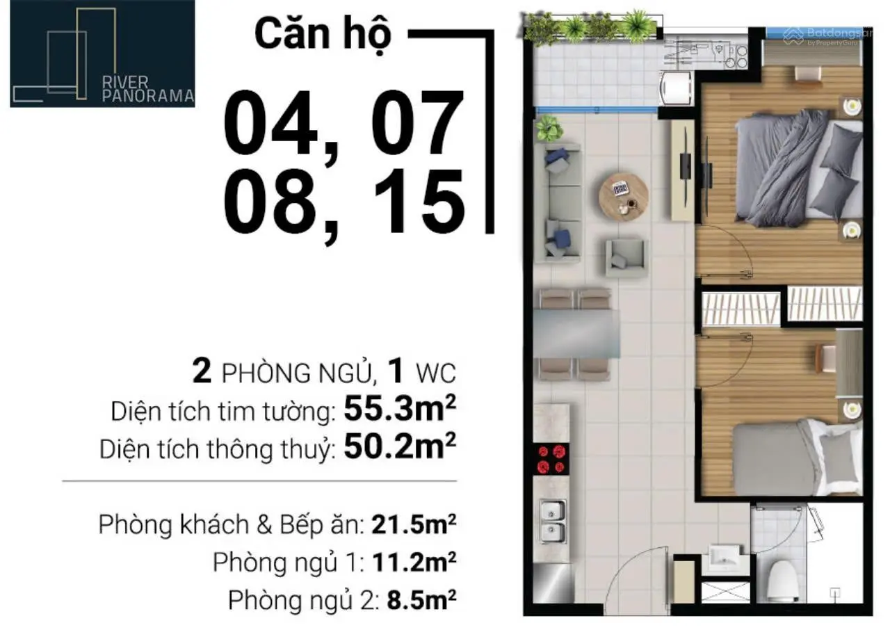 2.8 tỷ bao 5% đợt cuối - ch river panorama 55m2 2pn 1wc ntcb tầng thấp/trung/cao - lh 0918 181 ***