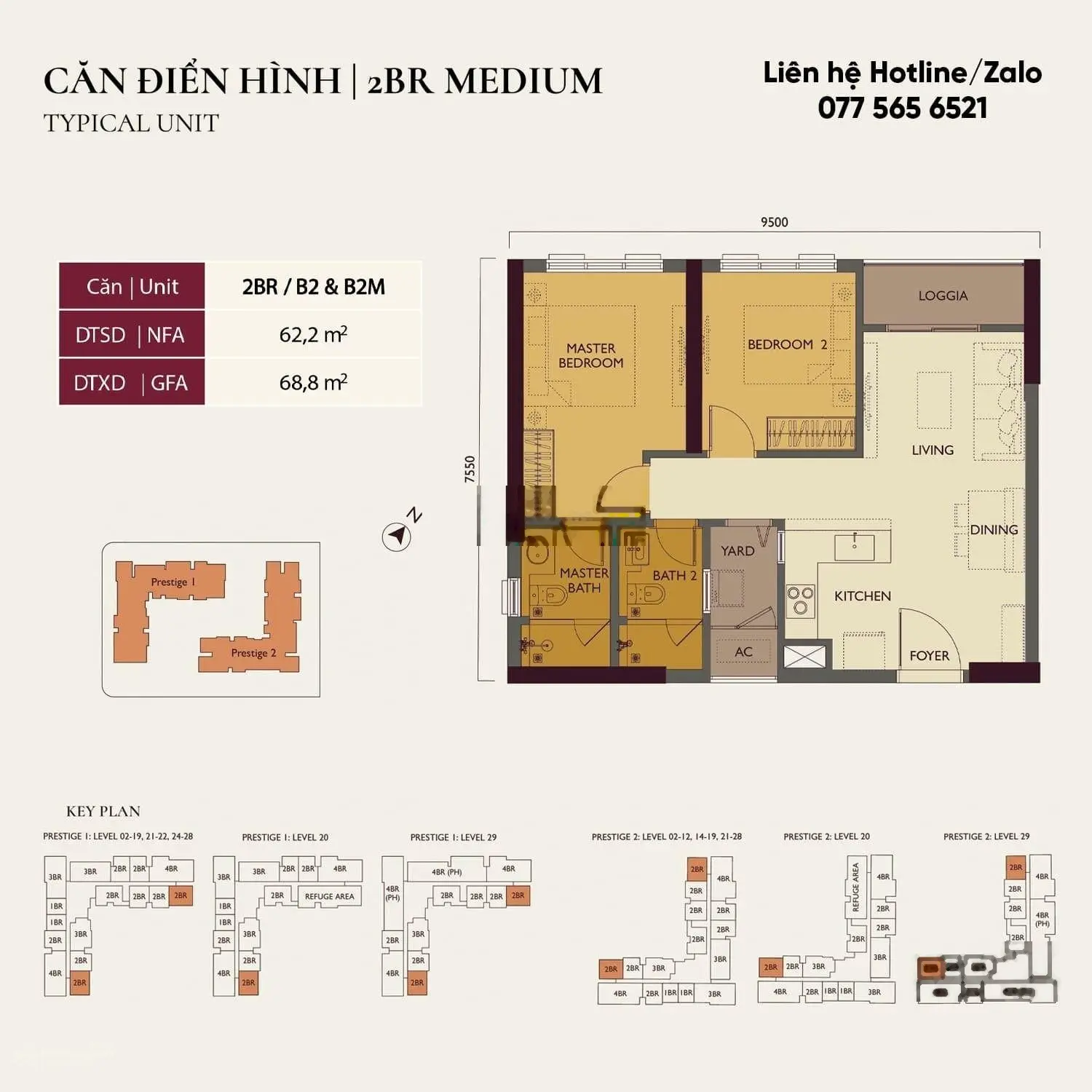 Siêu phẩm duy nhất tại Lumi Hanoi, 4,95 tỷ VND, 62m2, 2PN + 2 WC/PT LH 0786 598 ***