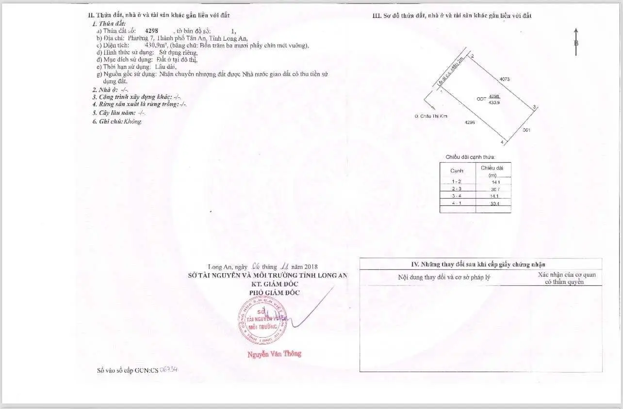 Gia đình bán đất đường xe hơi 7m đường 278 - Châu Thị Kim, phường 7, thành phố Tân An, Long An