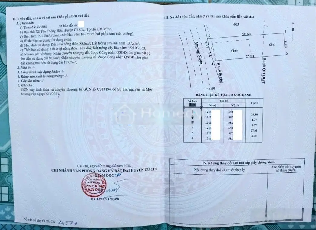 Nhà vườn 223m2, MT đường nhựa, SHR, Xã Tân Thông Hội, Giá 1 tỷ 150.