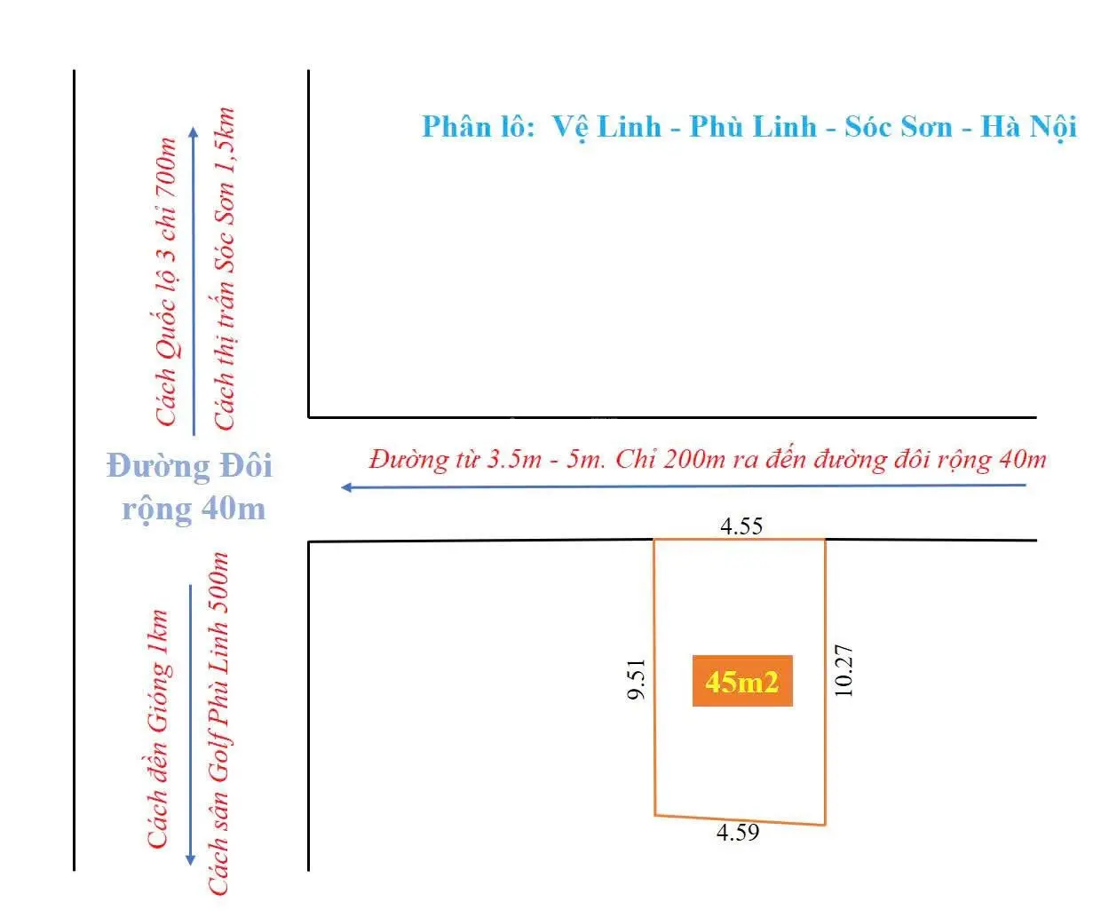 Bán 45m2 đất Vệ Linh, Phù Linh, Sóc Sơn. Để ở hay đầu tư đều Ok. Cách thị trấn Sóc Sơn 1Km