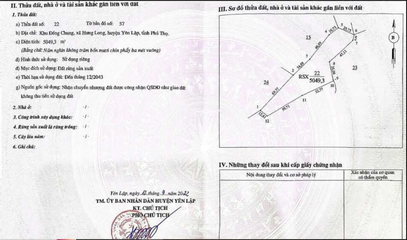 Bán 6000m2 có thổ cư, bám đường lớn, đất phẳng tại Hưng Long, Yên Lập, Phú Thọ