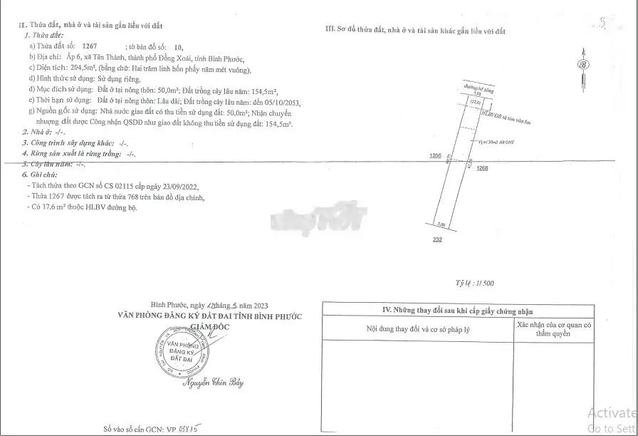 Lô đất sổ riêng 205m2 giá 100% có thổ cư ngay TP Đồng Xoài, Cạnh KCN1