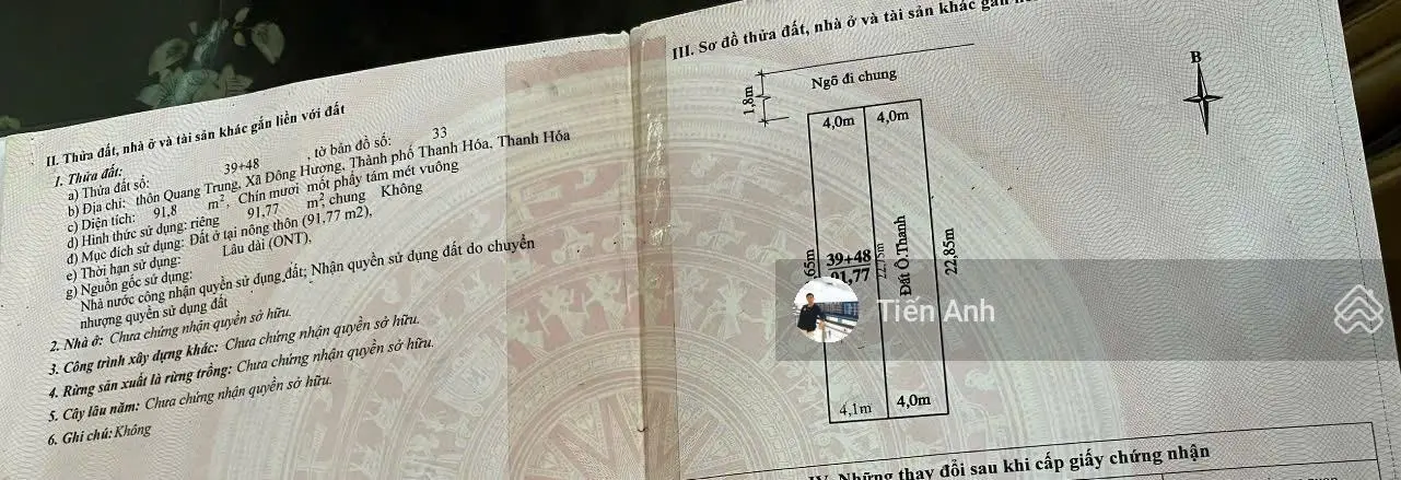 Lô đất Nguyễn Tĩnh P. Đông Hương ngay gần trường mầm non Đông Hương