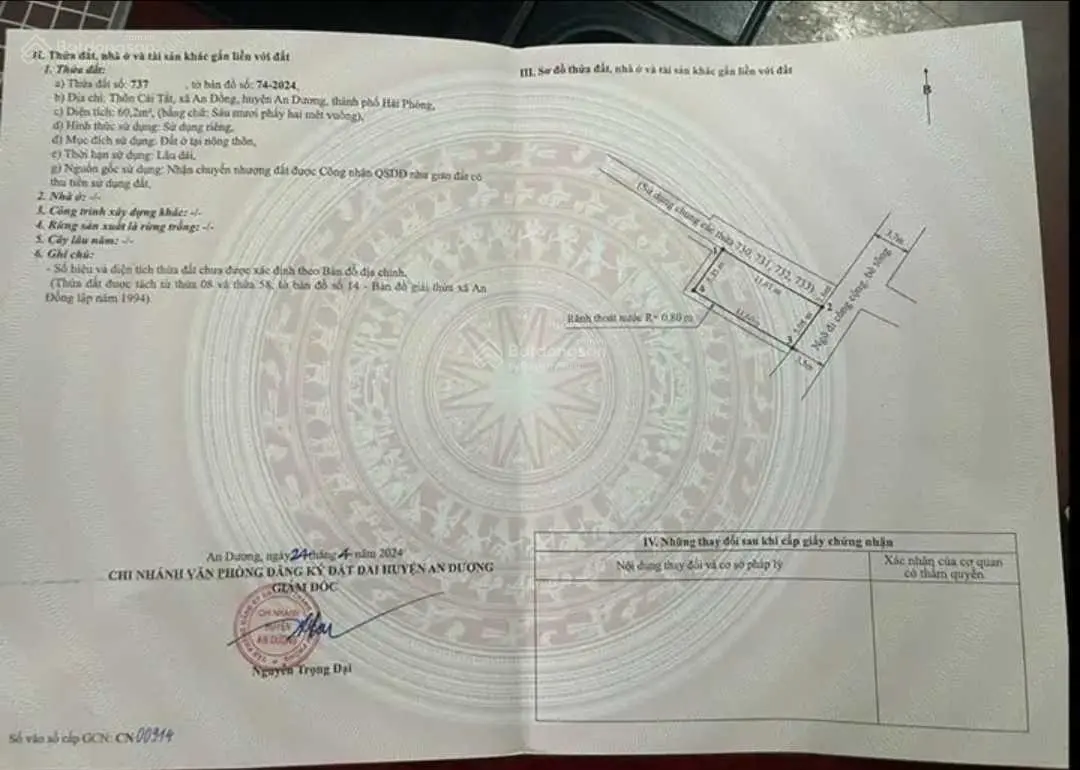 Bán đất hướng Đông Nam tại Cái Tắt, An Đồng, An Dương, Hải Phòng. Diện tích 60m2, giá 2,4 tỷ