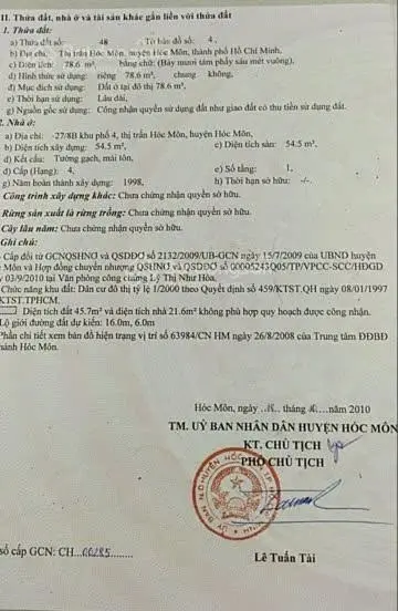 Chú Hưng gửi em bán căn nhà cấp 4 ở Bà Triệu, Thị Trấn Hóc Môn, 78m2